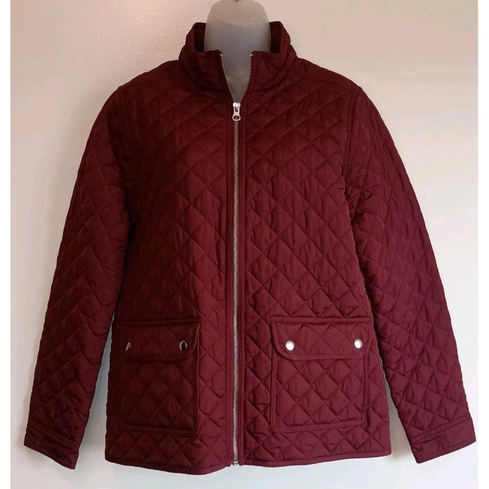 Croft & Barrow Quilted Barn Jacket Womens Medium Burgundy Full Zip Casual